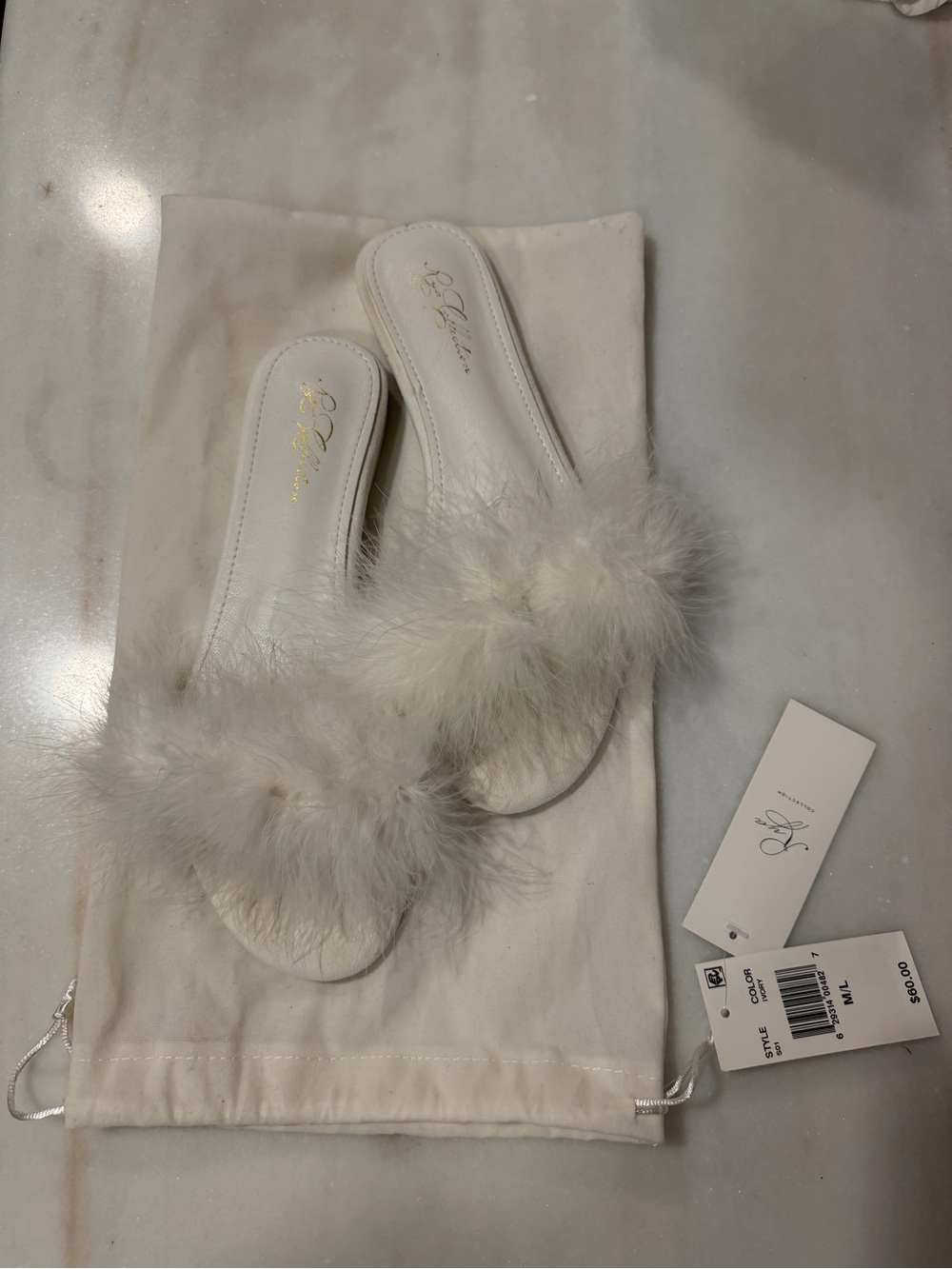 White Marabou Slide Slippers with Plush Feather Trim
